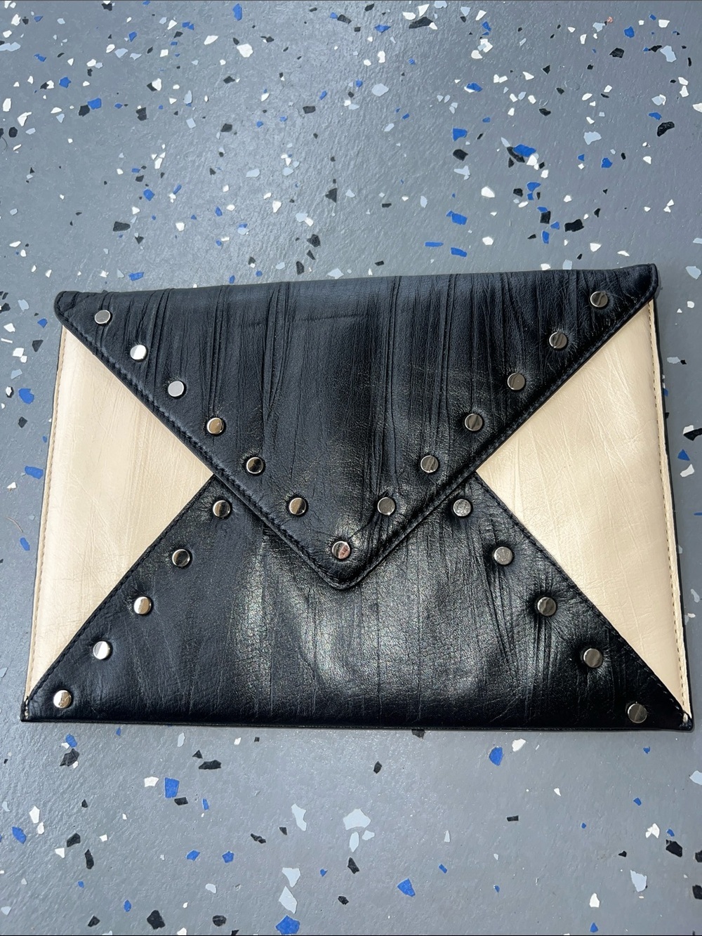 Black and Cream Studded Envelope Clutch